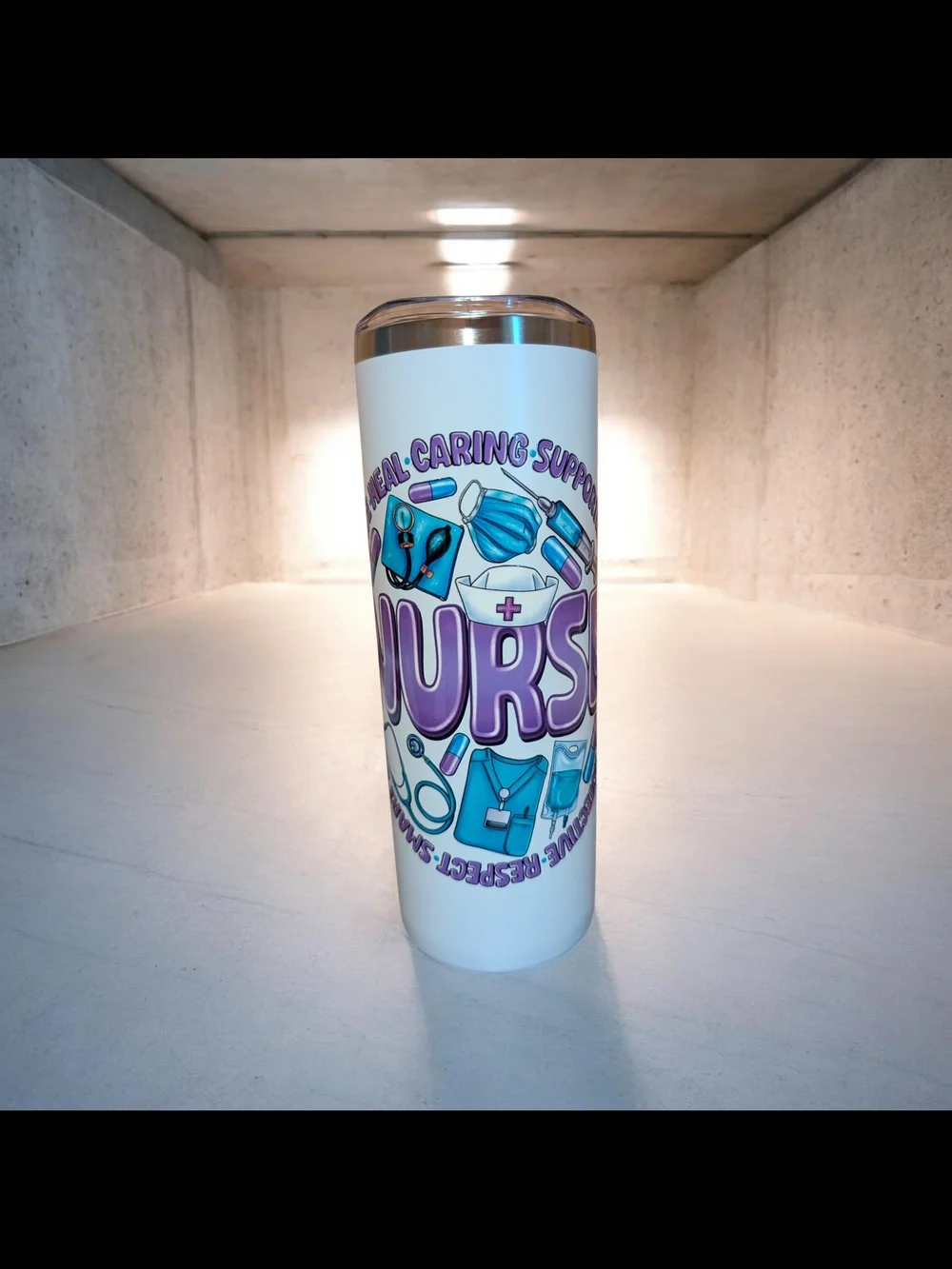 Nurse Themed Stainless Tumbler - Purple & Teal Graphic